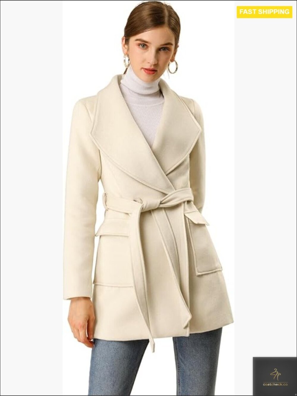 Wrap Coat Double Breasted Shawl Collar Long Sleeve Tie Belt Winter Trench Coat